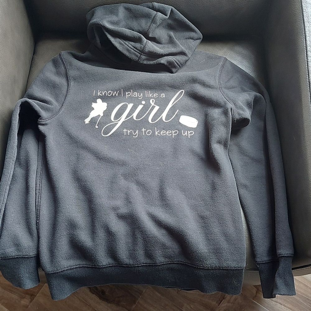 Black Hoodie with White Hockey Graphic - "I Play Like a Girl"